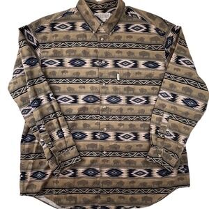 Vintage Roundtree Yorke Buffalo Aztec Western Bison Button  Down Shirt Men's XL